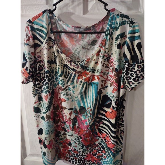 NY Collection Top Size XL Multicolor Short Sleeve - Picture 2 of 8